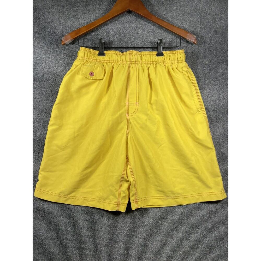 Nat Nast Swimming Shorts Men's Small Yellow Lined Drawstring Outdoors Beach